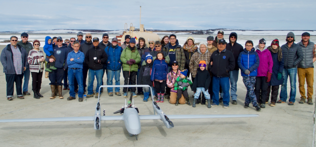 Team from Lamont-Doherty and Kotzebue community members with their unoccupied aerial vehicle