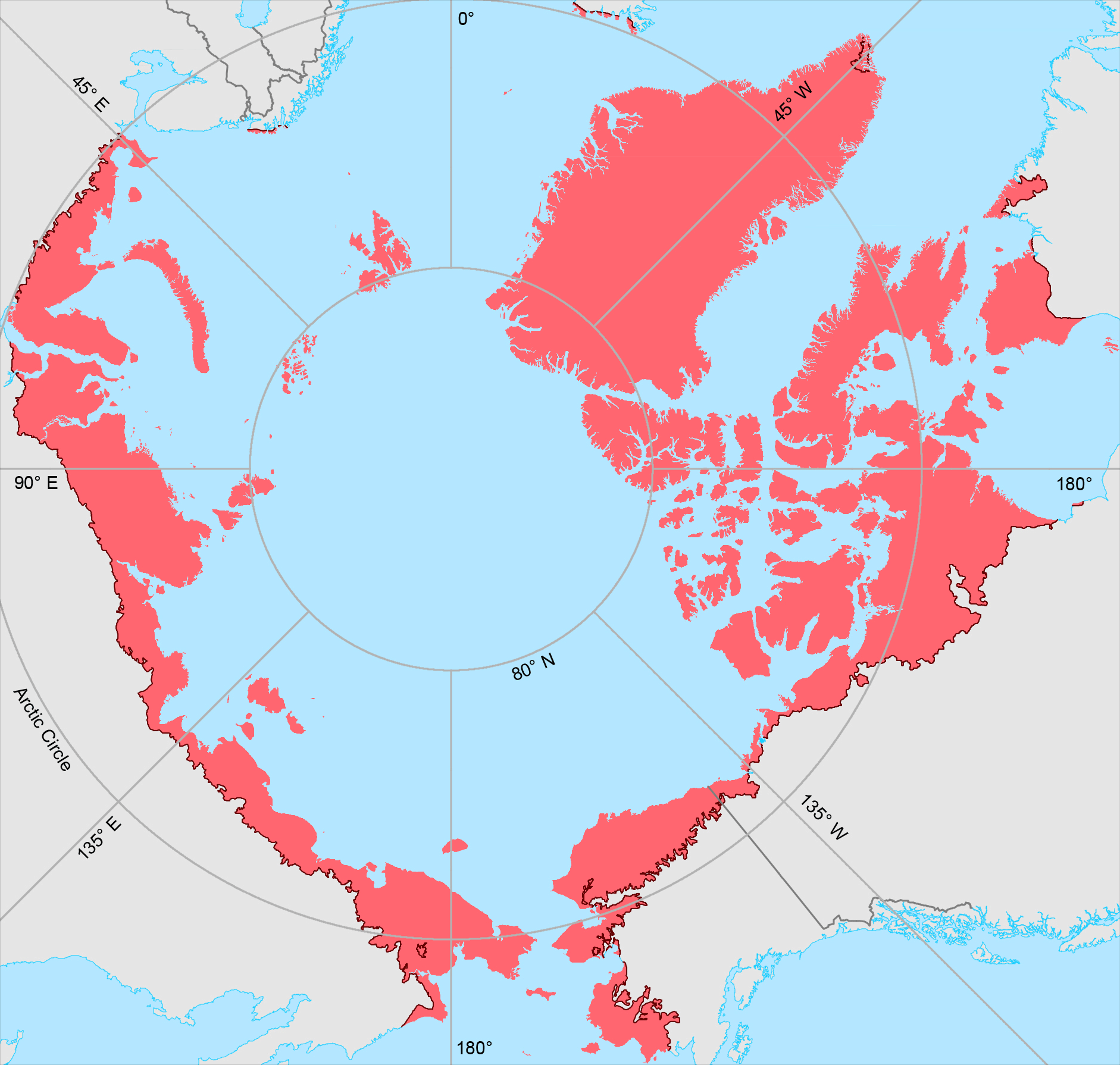 The tree line is the longest ecological transition zone on earth's surface, circling through the northern landmasses of North America and Eurasia for some 8,300 miles. Here, the tundra beyond the trees is in red. At bottom right is Alaska, where researchers are now working in the area just beyond the arctic circle.