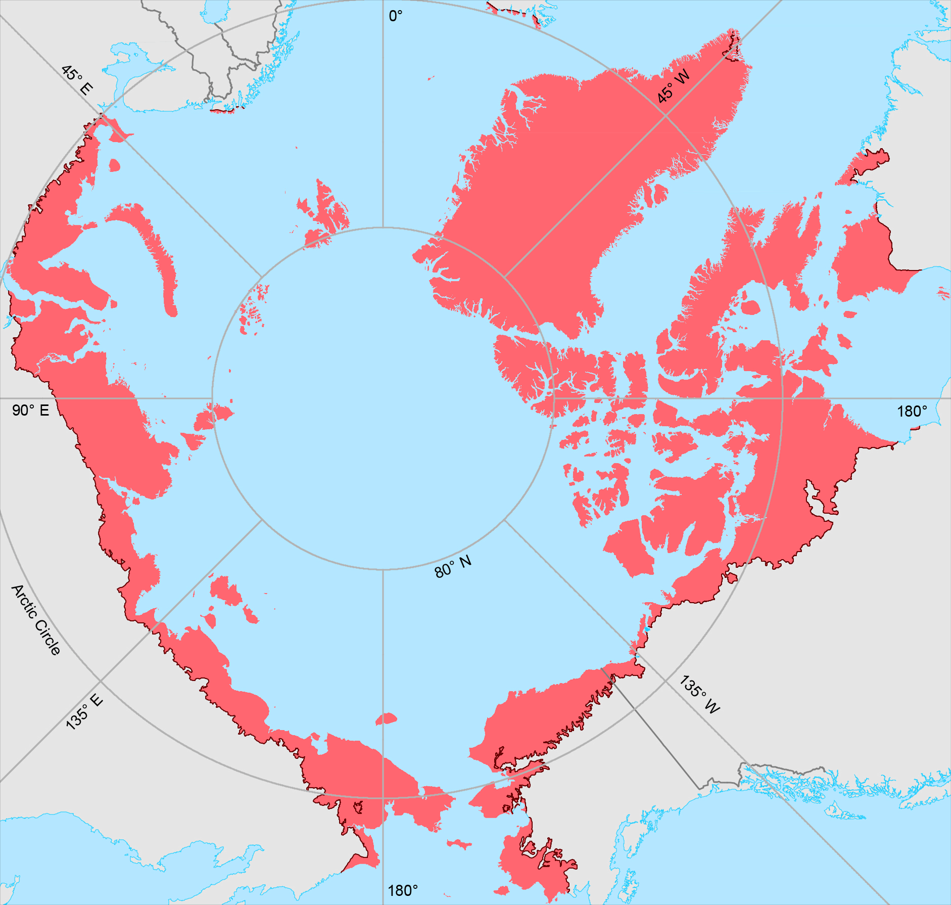 The tree line is the longest ecological transition zone on earth's surface, circling through the northern landmasses of North America and Eurasia for some 8,300 miles. Here, the tundra beyond the trees is in red. At bottom right is Alaska, where rese