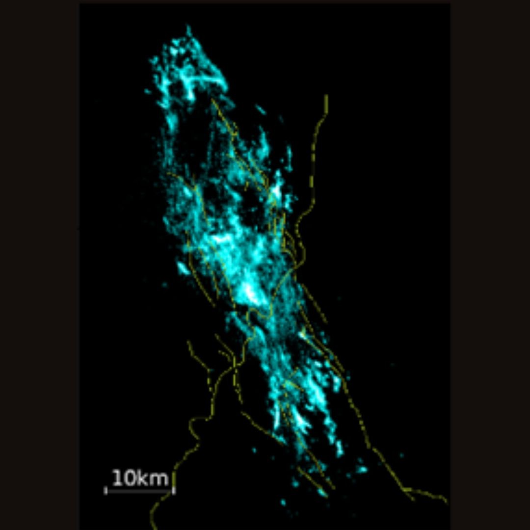 Active faults illuminated by aftershocks of the 2016-2017 Central Italy Earthquake sequence. Three devastating earthquakes with magnitudes ∼6 near the towns of Amatrice, Visso, and Norcia triggered over a million aftershocks, detected and precisely located by the Precision Seismology group. Credit: Felix Waldhauser, LDEO