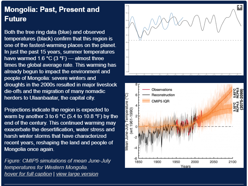 Interactive data slide show uses tree ring data from the new study to reconstruct mean June-July temperatures in degrees C for western Mongolia between 1178-2004, and also explores different historical events and the climatic trends during those periods as reflected in the data.