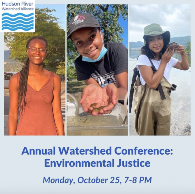 Students Arianna Smith (center) and Charity Dikson (right) were invited to present on their experiences and share recommendations for better engaging youth and environmental justice communities in future watershed planning at the Hudson River Watershed Alliance annual conference. 