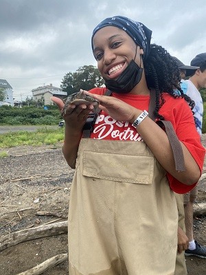 Sarah Gail admiring one of the creatures caught from Haverstraw Bay.