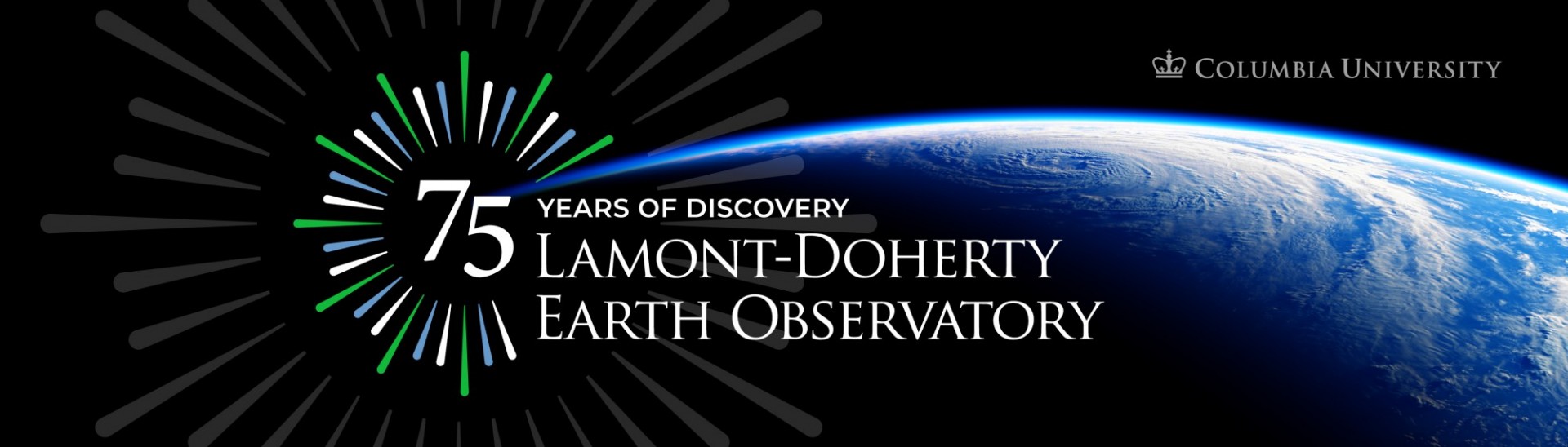 Earth from space with text 75 Years of Discovery - Lamont-Doherty Earth Observatory