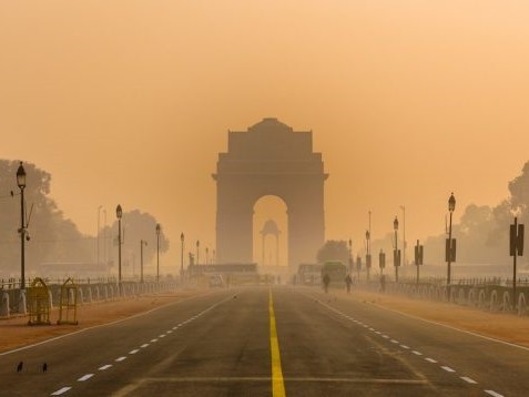 India Gate, New Delhi, January 2019, on a smoggy morning. New Delhi has the worst air pollution in the world.