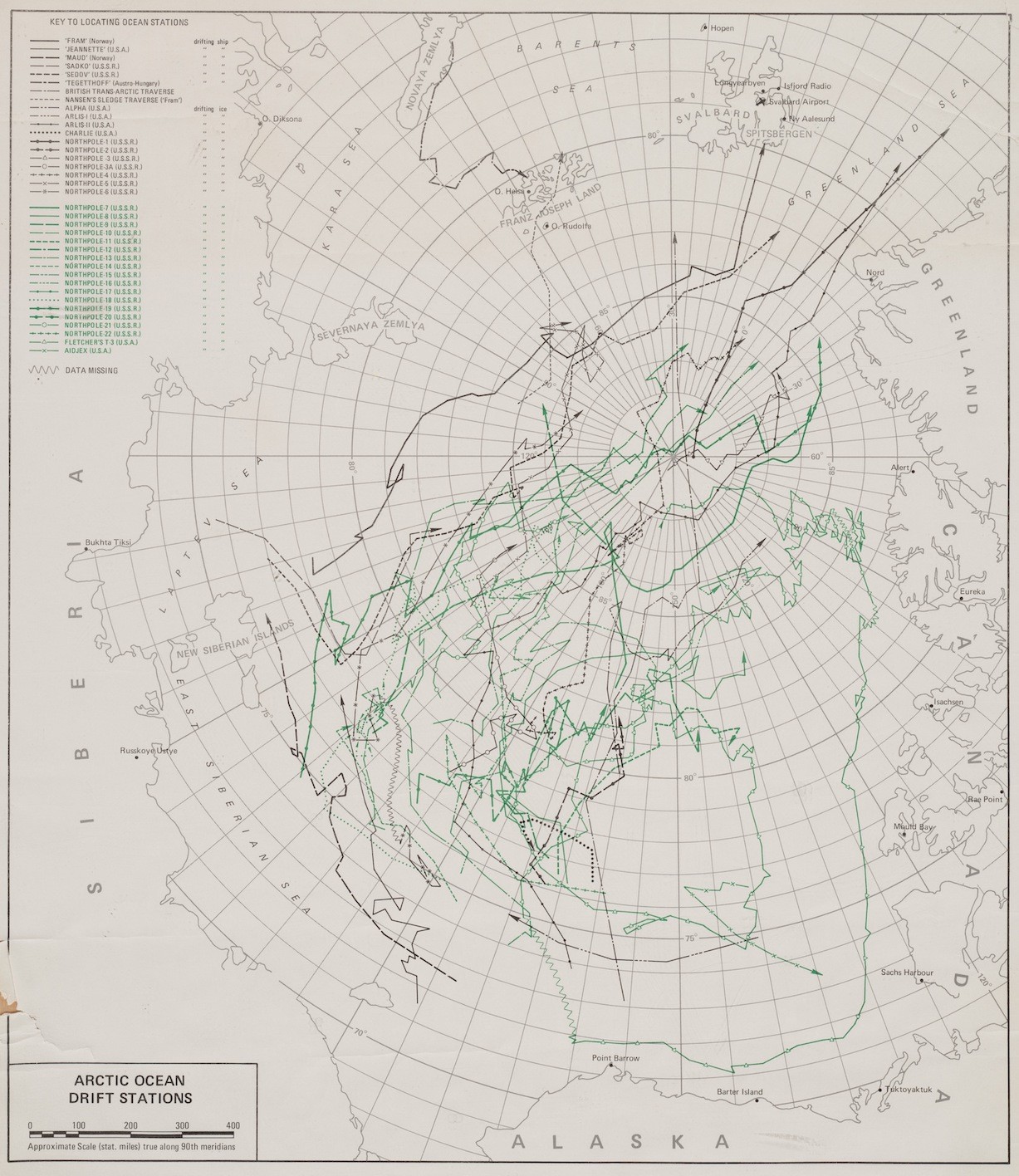 Arctic Drift Stations Map