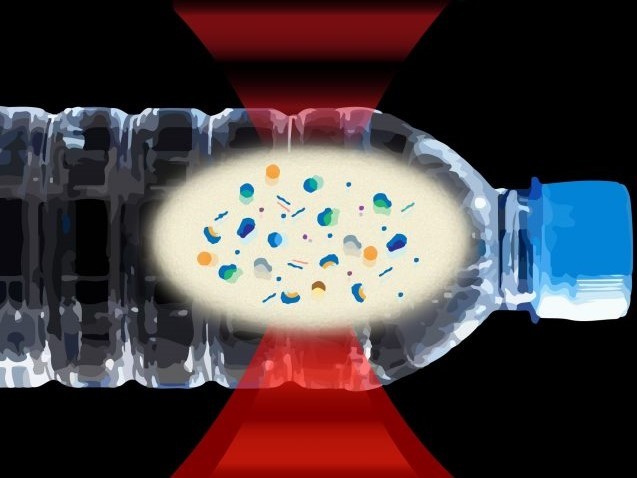 Visualization of nanoplastics in bottled water. Credit: Naixin Qian