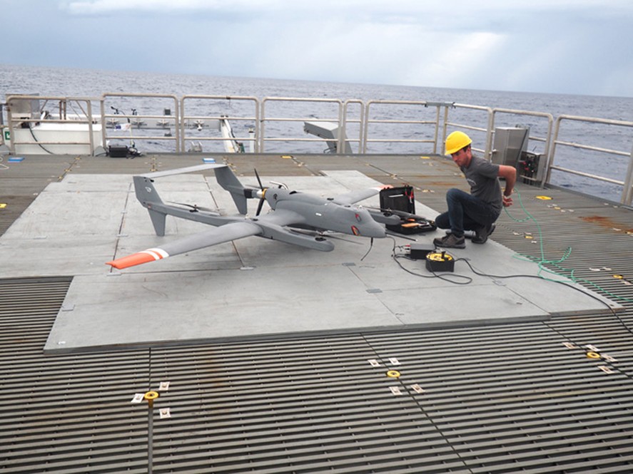 A new research project being developed with the Alaska Native Village of Kotzebue will deploy drones similar to the one Lamont engineer Scott Brown is working with here to study sea ice change. Photo: Christopher Zappa