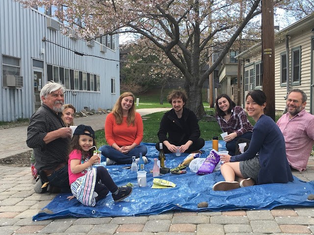 A tradition continues: Rock Mechanics Lab celebrates hanami under the cherry blossom trees outside the lab (2017).