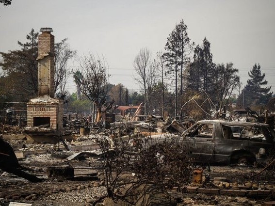 The remnants of California’s Coffey Park neighborhood after a wildfire in October 2017. Photo: California National Guard