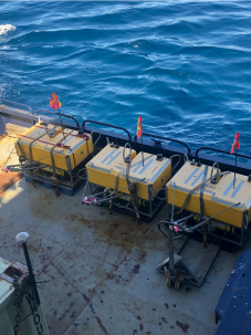 Ocean-bottom seismometers on deck