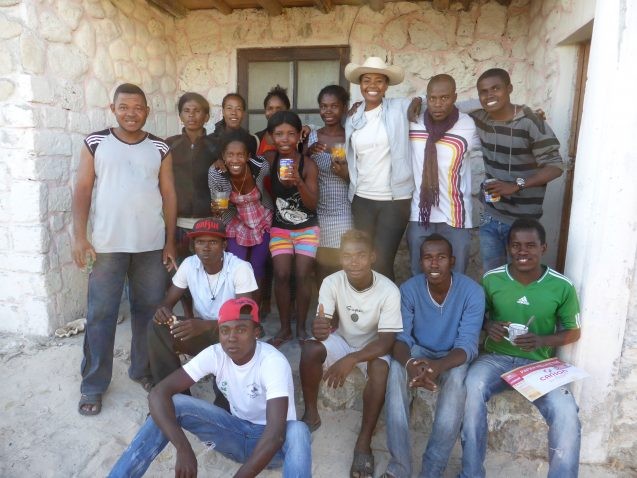 A research team in Madagascar standing in front of their field lab.