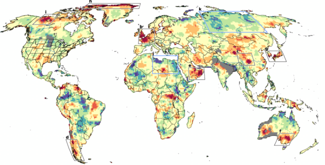 Map of world showing heat-wave &quot;hotspots&quot;