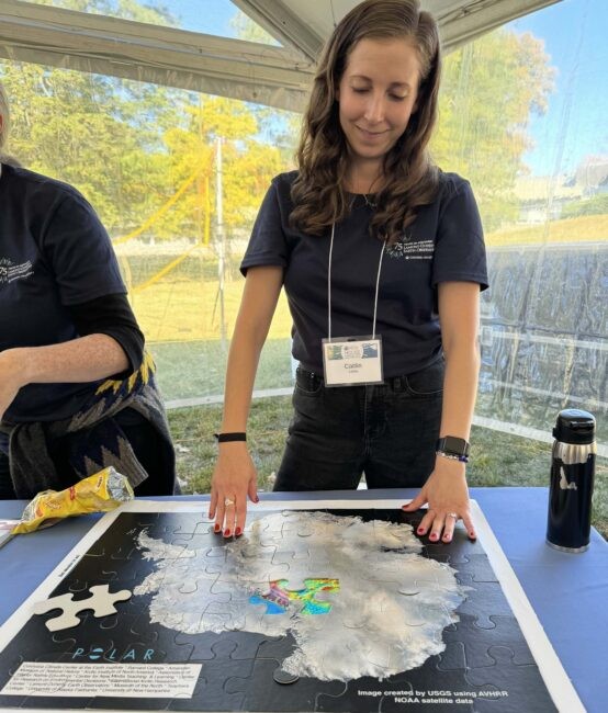 Caitlin Dieck Locke, a PhD candidate in marine and polar geophysics, shows the complex layers beneath Antarctica's ice sheet
