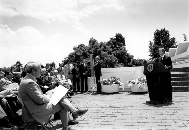 President Carter dedicates solar installation at the White House in Washington, D.C. June 20, 1979.