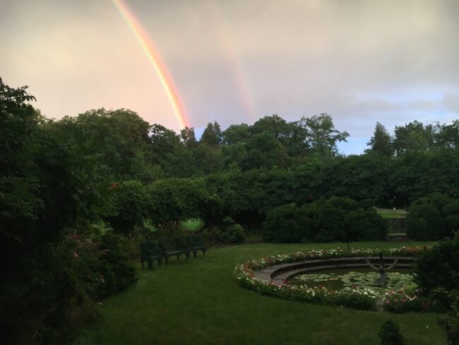 Rainbow over the Rose Garden at Lamont-Doherty Earth Observatory (2016). Credit: Caroline Leland, Lamont-Doherty Earth Observatory