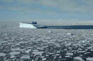 An iceberg drifts through open waters. Credit: Frank Nitsche.