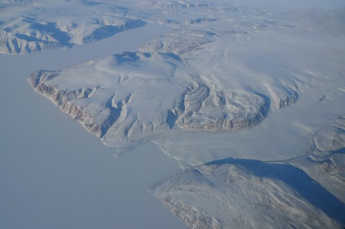 Tributaries of the Humboldt glacier in northwest Greenland. This massive glacier measures 100 km wide with a 91m high calving face along a front that releases massive icebergs.