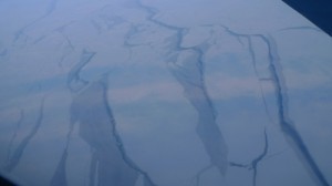 Flying over leads in Arctic sea ice