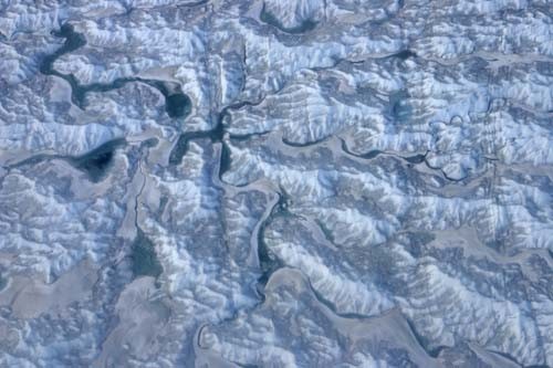 Russell glacier radial pattern of supraglacial water channels (photo by Perry Spector)