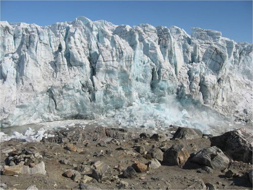 The end of this collapse of Russell Glacier's terminus (Image credit Indrani Das)