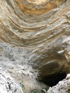 Dissolved gypsum formed this cave in our field area, Grotta del Palummaro. Credit: Meg Reitz.