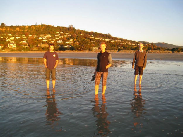 Columbia undergrad Alan Seltzer (left) and GNS scientists Uwe Morgenstern and Mike Stewart in Nelson, New Zealand. alan1-625