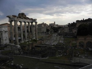 In this picture of the Forum, you can see the Colosseum and Lanuvio's volcano on the horizon.