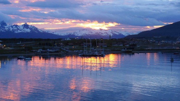 Sunset in the harbor Ushuaia, Argentina, as we get ready to depart port. Photo: M. Turrin