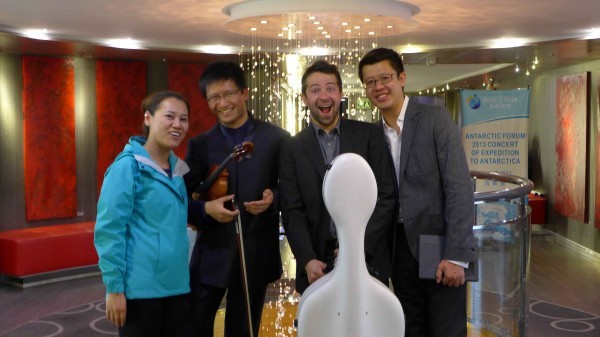 Our world famous concert musicians with Xiaojun Yuan,  Dan Zhu (violinist),  Gregrio Robino (cellist) and Ning An (pianist) R to L (Photo M. Turrin.