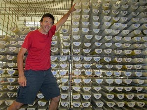 Paleoclimatologist Pratigya Polissar with sediment cores collected during his May 2012 Line Islands research cruise.