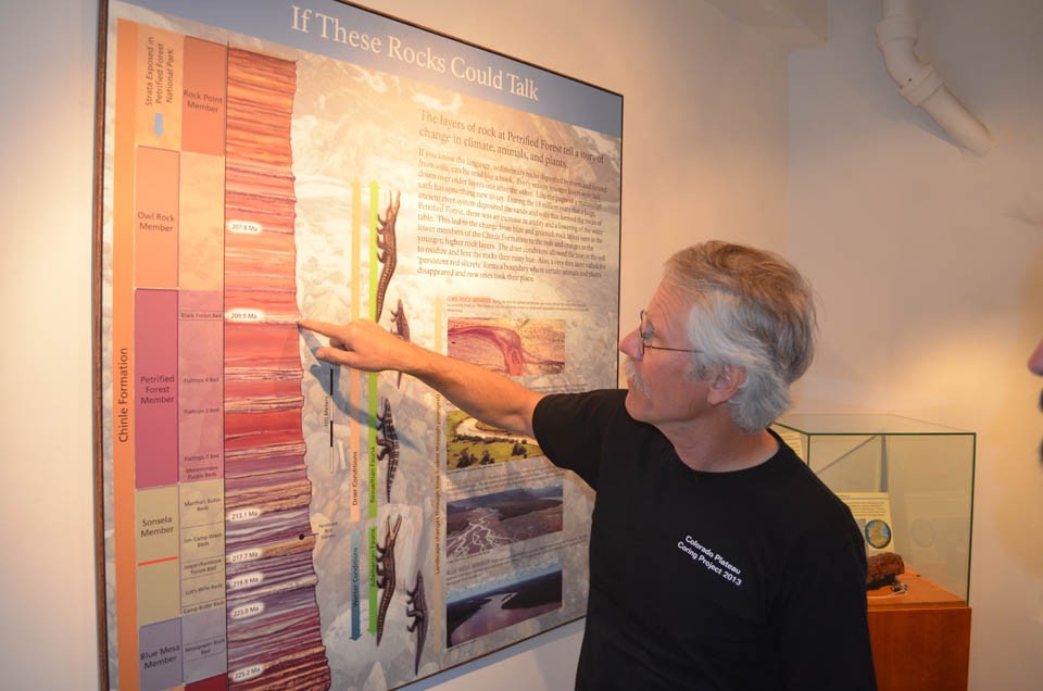 Scientists have been digging in this area since the 1850s, but many questions remain. Olsen examines a timeline in the park museum, but points out that many of the dates on it may be only educated guesses. 19