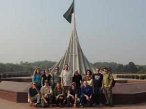 Our first set of American students pose in front of the Martyr's Memorial from the 1971 War of Independence.  