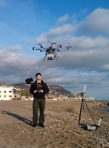 Flying a large drone used for monitoring beaches.