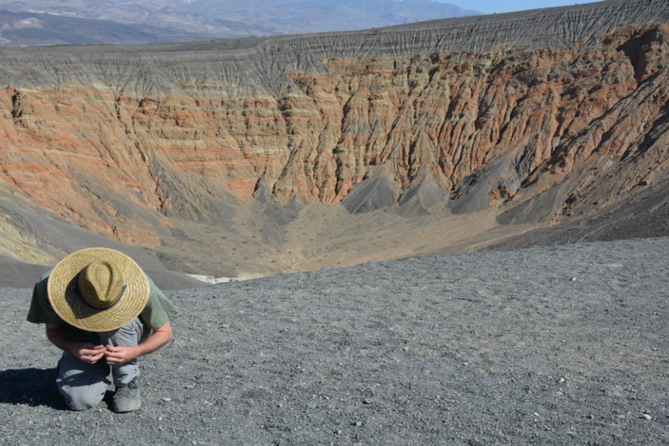 The half-mile wide Ubehebe Crater is a reminder that Death Valley is a landscape still in active transformation. In a recent study, Christie-Blick and colleagues found that Ubehebe formed as recently as 800 years ago, when a plume of rising magma hit DV12