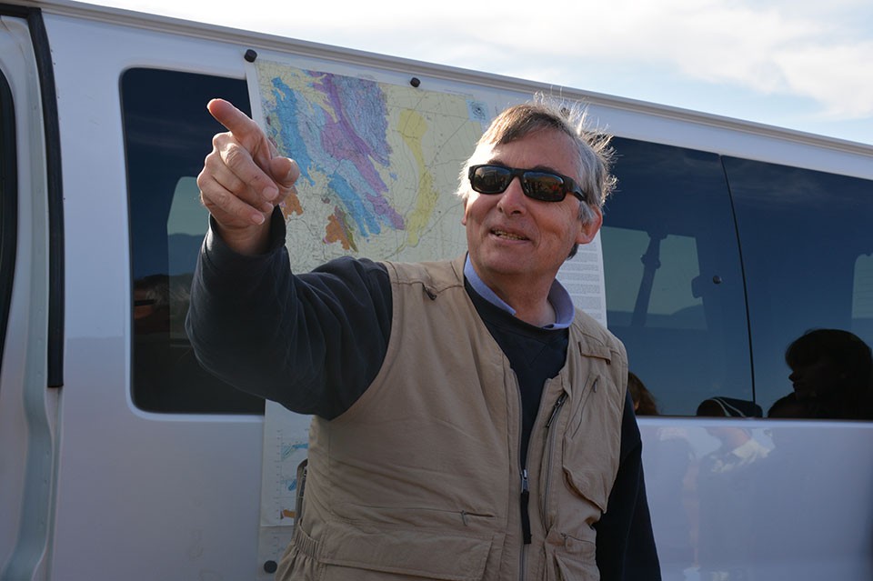 Geologist Nicholas Christie-Blick has studied the Death Valley region for more than four decades, and this past spring, led his tenth undergraduate trip there. When Christie-Blick was a student at Cambridge, about the same age as his students, a fiel Nick-w-van resized