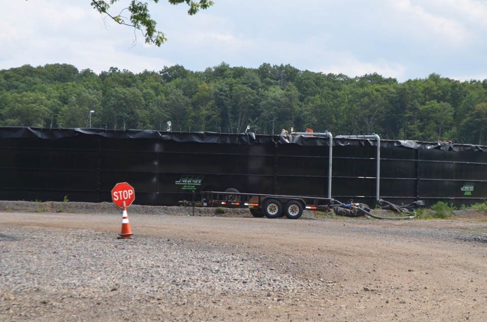 A tank built to hold water for fracking testifies to the massive nature of the development coming to dominate much of the countryside in this area. 17