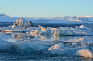 Due to warming climate, Iceland's many glaciers are melting. This lagoon of icebergs flowing into the ocean is expanding rapidly.
