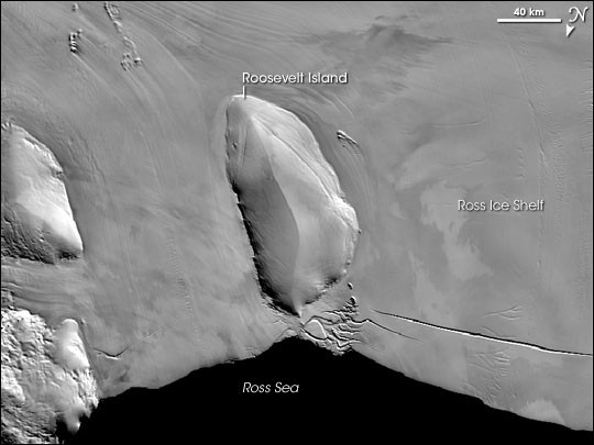 Roosevelt Island in the Ross Ice Shelf, Antarctica (Image from NSIDC)