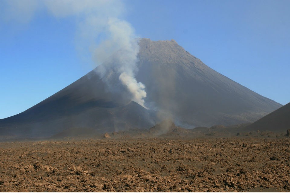 Within two weeks of the eruption, nearly all of the vineyards were under a tomb of lava. Here, thermal winds created by heat from the eruption send dust and fine ash into the air. fogo after 960