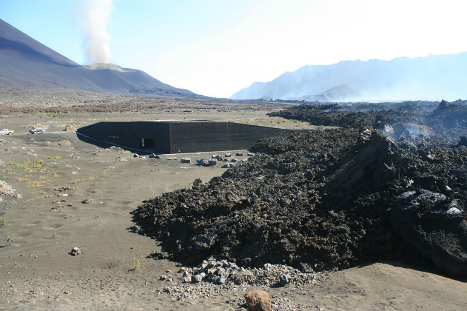 On the seventh day of the eruption, lava came for the welcome center. welcome center 960