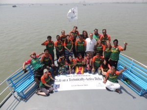 Our last group photo on the bow of the Kokilmoni in our Bangladeshi cricket shirts
