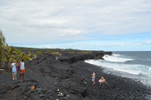 A massive 1990 flow wiped out the now former seaside towns of Kaimu and Kalapana, building an entirely new shoreline hundreds of yards from the old one, as it met with the ocean. This beach has formed since. Local families have claimed the newly crea