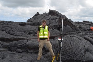 Lava creates its own topography, but exactly what factors are at work are not well understood. Graduate student Nathan Stephenson at the nearby University of Hawaii, Hilo, helps map a recent flow using GPS. 