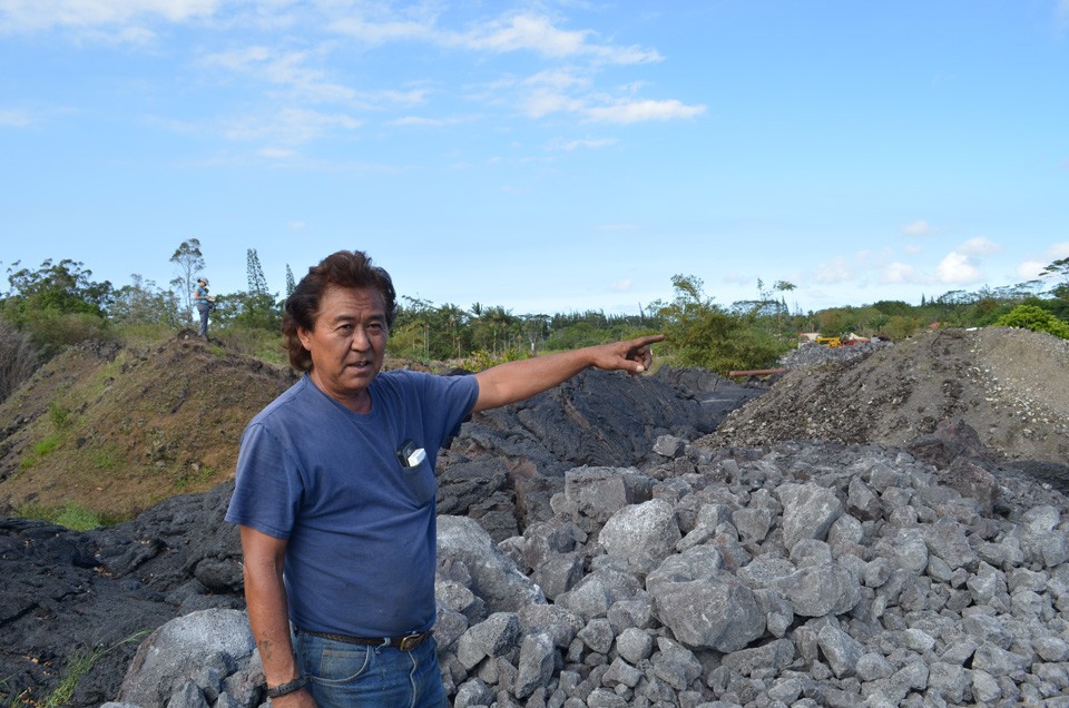 Further downhill, Melvin Sugimoto watched as the lava breached his small farm, taking out 4 acres of macadamia-nut trees. Using heavy equipment, he has since dug out some of the hardened lava, and piled up the resulting boulders. âYou want to bu 14