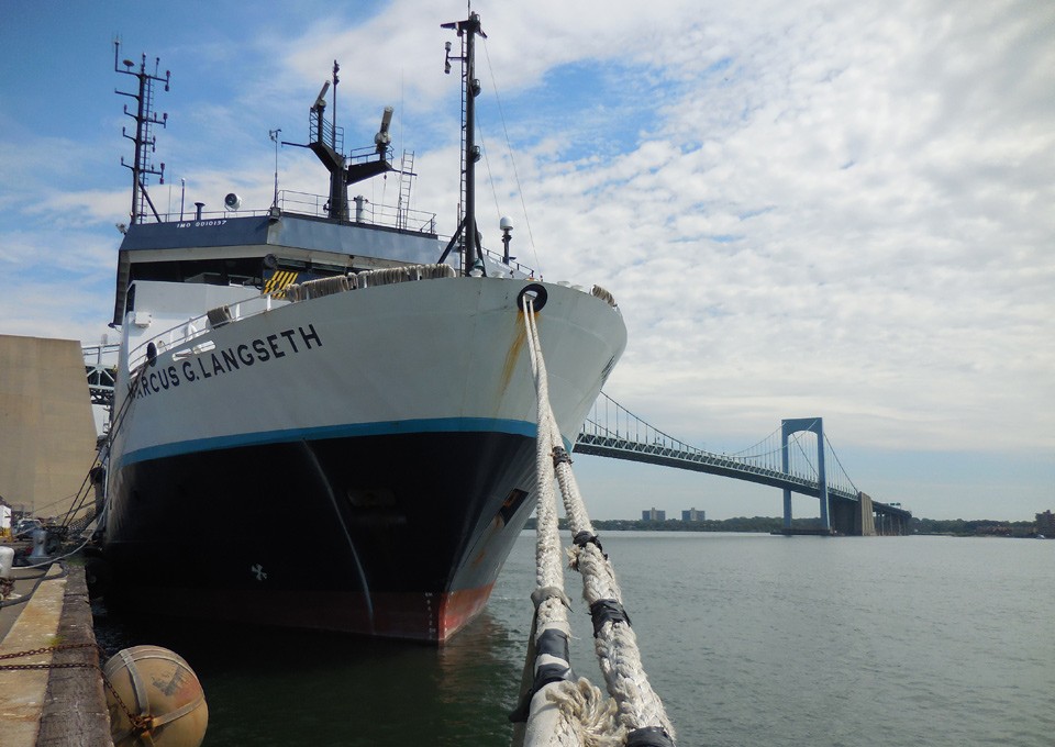 The R/V Marcus G. Langseth docked in New York