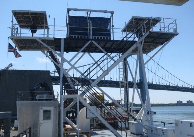 During seismic studies, trained observers scan the water for wildlife from these decks.