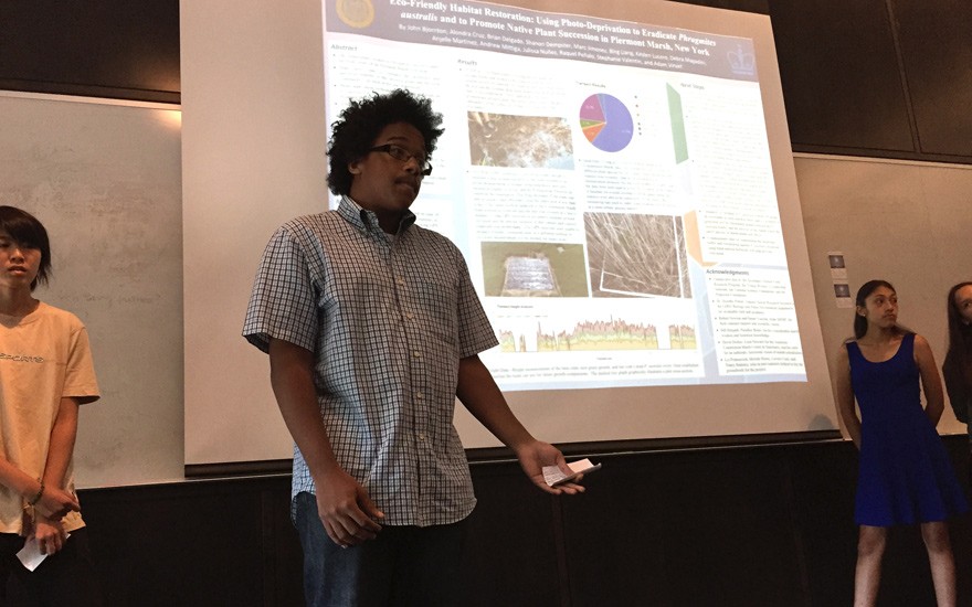 The six-week program wrapped up with presentations by each team of their summer fieldwork and findings. Brian Delgado and his teammates present their marsh rehabilitation work. SSRFP 2015 Presentations