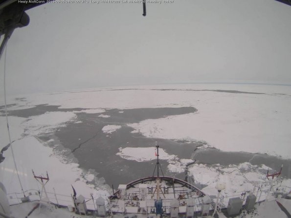 Ship camera as the US Cutter Healy arrives at the North Pole. (Photo US Healy) 