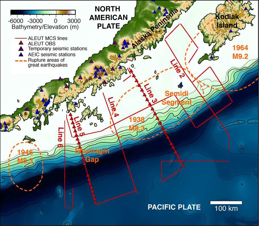 To map the subduction zone, scientists run multi-channel seismic streamers to capture 3D images of the land below. 